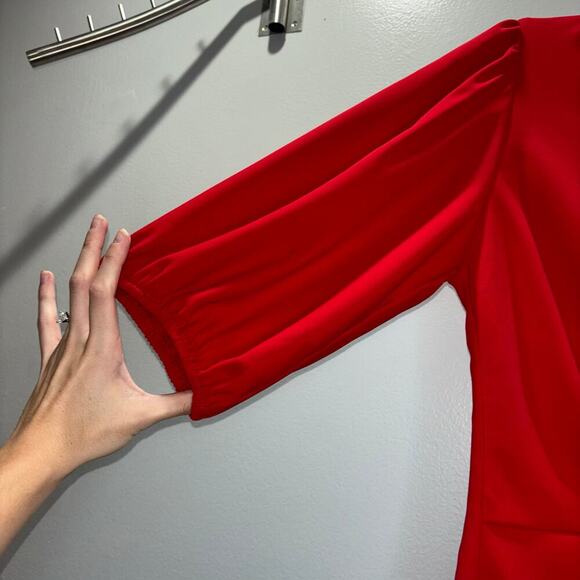 Amanda Uprichard Red Puff Sleeve Twist Front Mini Dress – Size Medium - Picture 7 of 15